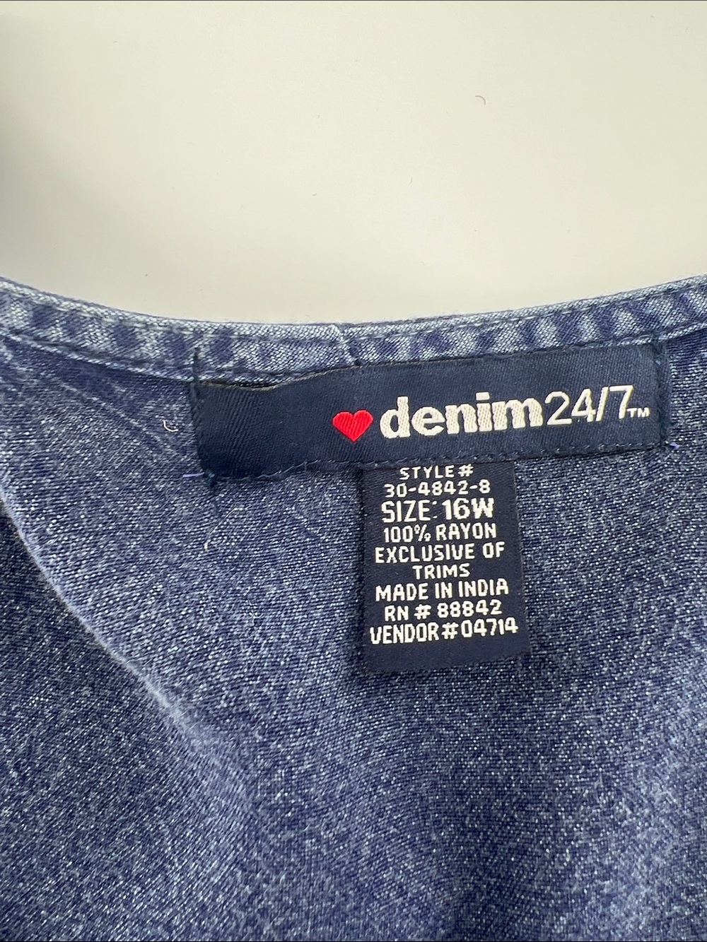 Denim 24/7 Indigo Blue Button-Front Lace-Trim Peasant Blouse boho - Picture 7 of 7